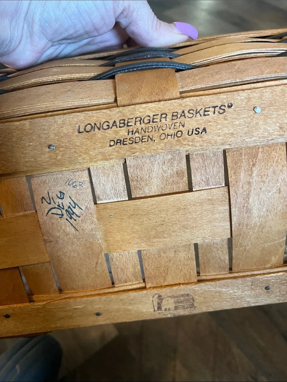Longaberger 1994-1996 Handwoven Natural and Black Woven Basket Set